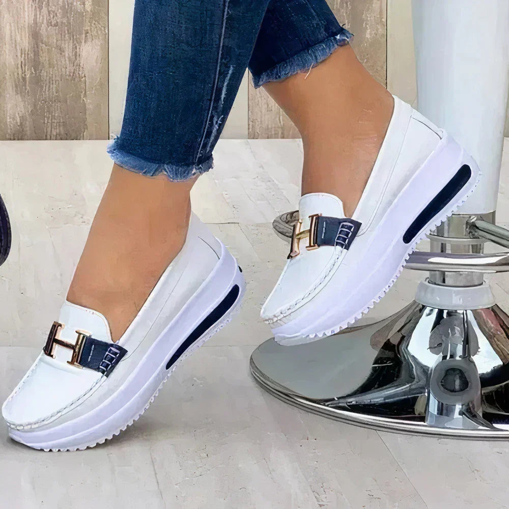 Stylish slip-on women's orthopedic shoes offering arch support for casual everyday comfort footwear.