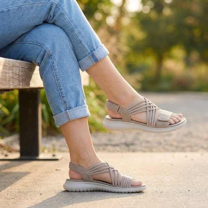 Everyday orthopedic comfort sandals for women, with a stylish criss-cross design for all-day wear.