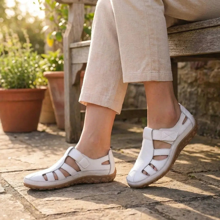 Comfortable women's closed-toe orthopedic sandals. Stylish cutout fisherman design, supportive for everyday wear.