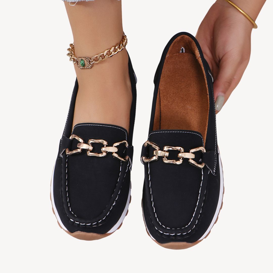 Side view of women's comfortable orthopedic loafers, featuring a sleek design and easy slip-on style.
