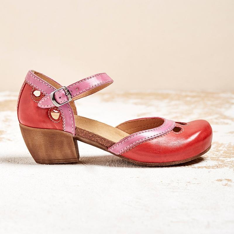 Women's stylish orthopedic Mary Jane shoes with supportive block heels & comfortable ankle strap.