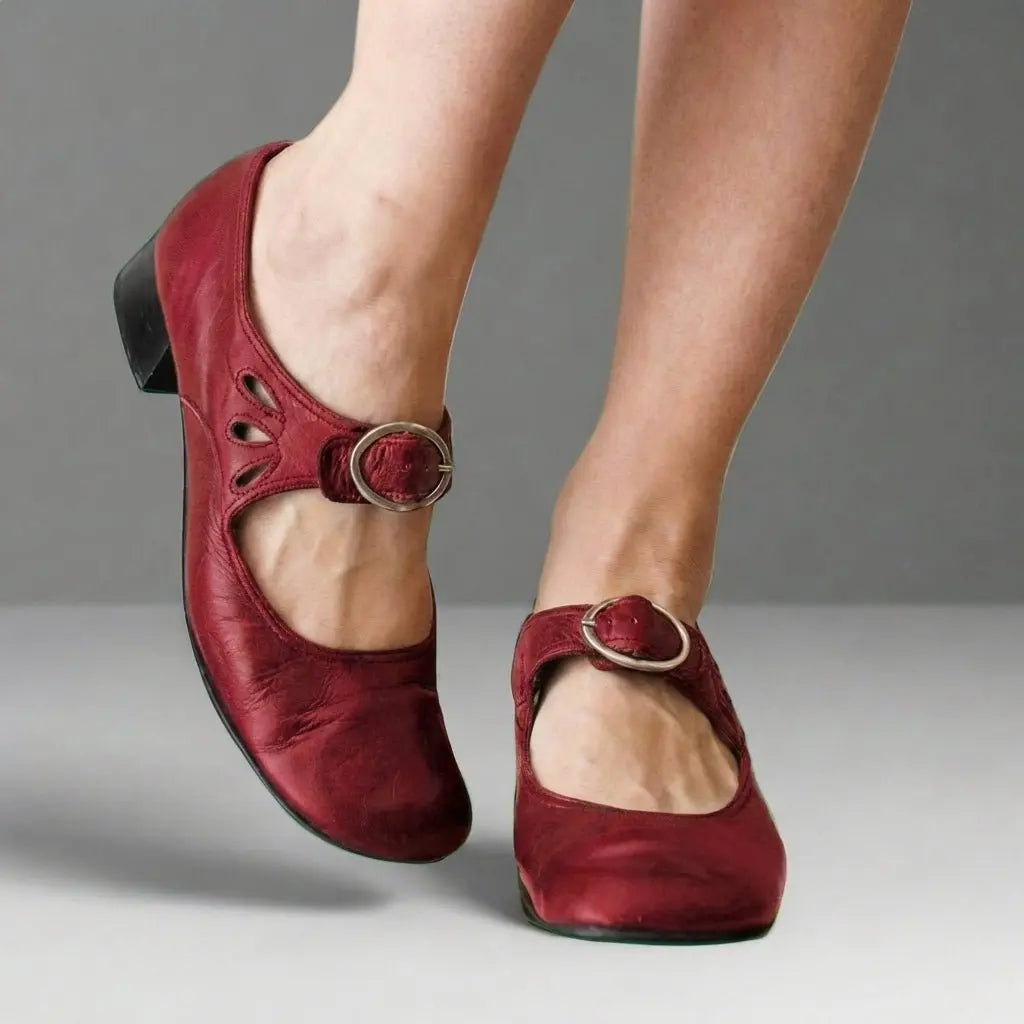 Supportive women's orthopedic Mary Jane shoes with block heel & round toe, perfect for comfort & everyday use.