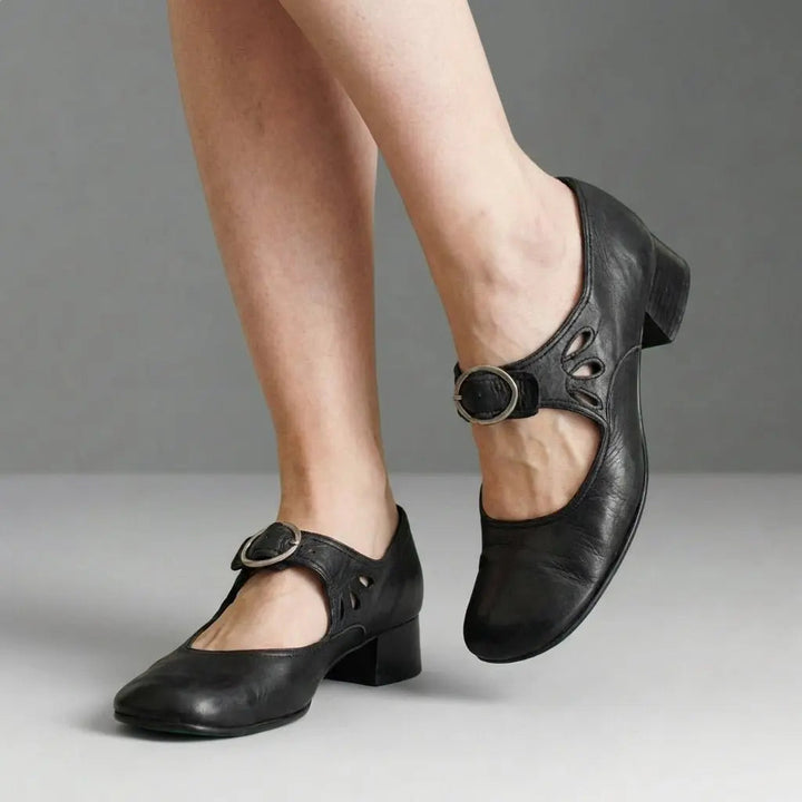 Elegant women's Mary Jane shoes: orthopedic design, sturdy block heel, classic round toe & secure buckle.