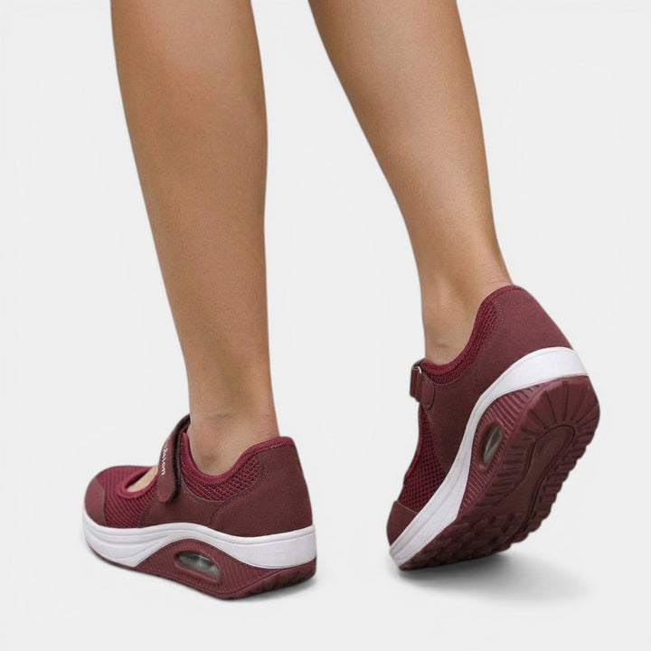 Side view: Women's Mary Jane orthopedic walking shoes, showcasing the adjustable strap for a custom fit.