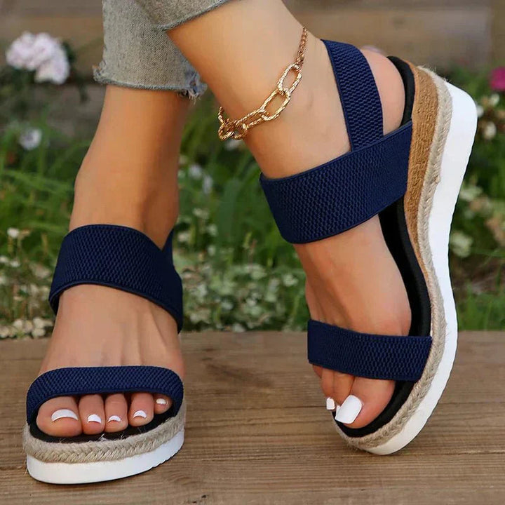 Side view: Women's espadrille platform sandals with orthopedic arch support, open-toe comfort & stylish design.