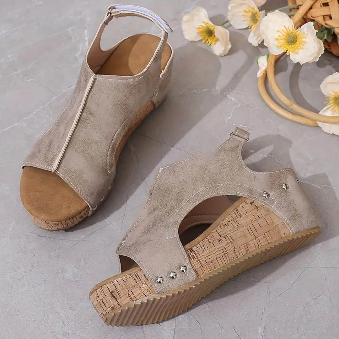 Stylish women's peep toe wedge sandals, orthopedic design for comfortable wear & support.