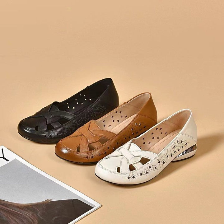 Breathable women's slip-on shoes with perforated design & closed toe. Perfect casual orthopedic footwear.