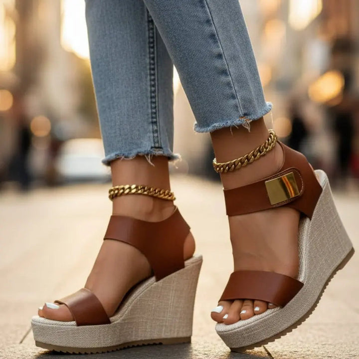 Comfortable women's orthopedic platform wedge sandals with ankle strap, offering stability & style.