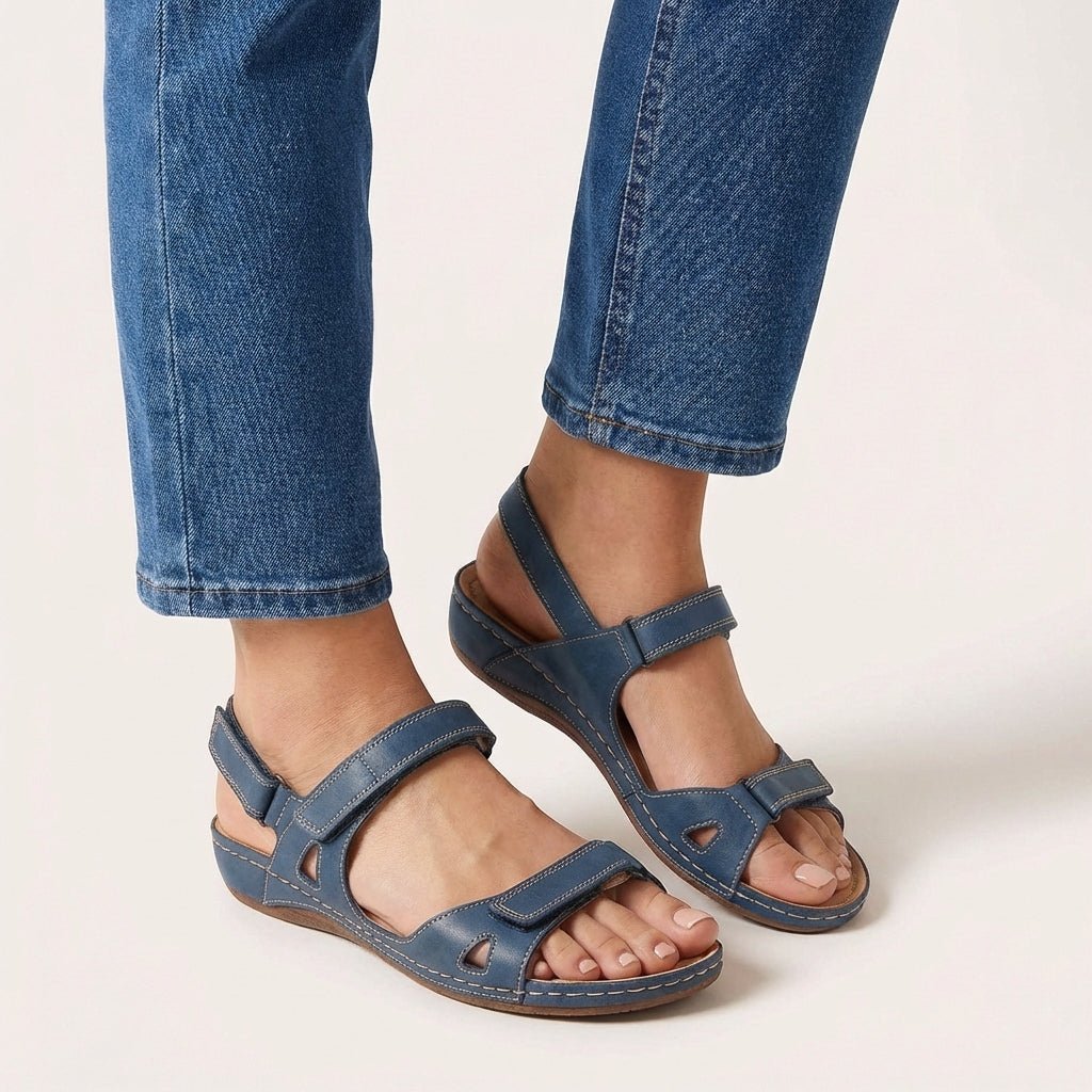 Women's orthopedic sandals with adjustable hook-and-loop straps and open-toe design for ultimate comfort & support.