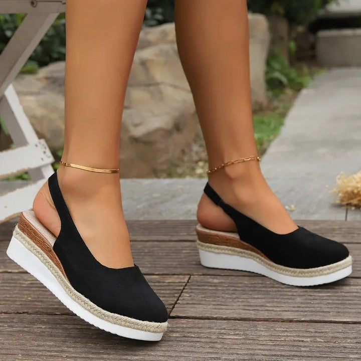 Slip-on women's orthopedic platform espadrille loafers. Chic slingback design for ultimate comfort & style.