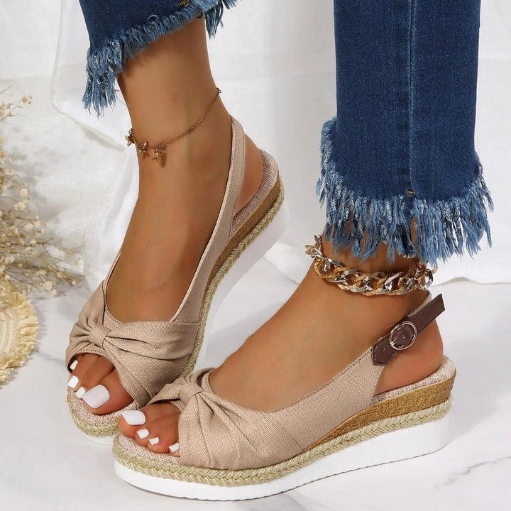 Elegant vegan slingback wedge sandals for women, offering orthopedic arch support and summer comfort.