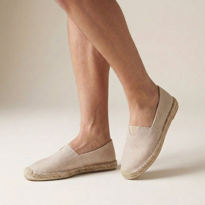 Top view of women's orthopedic slip-on espadrille flats. Breathable fabric, espadrille sole, ultimate summer comfort.