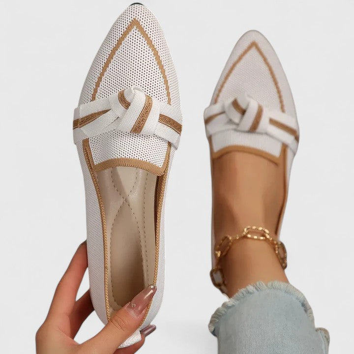 Women's orthopedic slip-on loafers with elegant bow. Comfortable, stylish everyday flats for work or casual wear.
