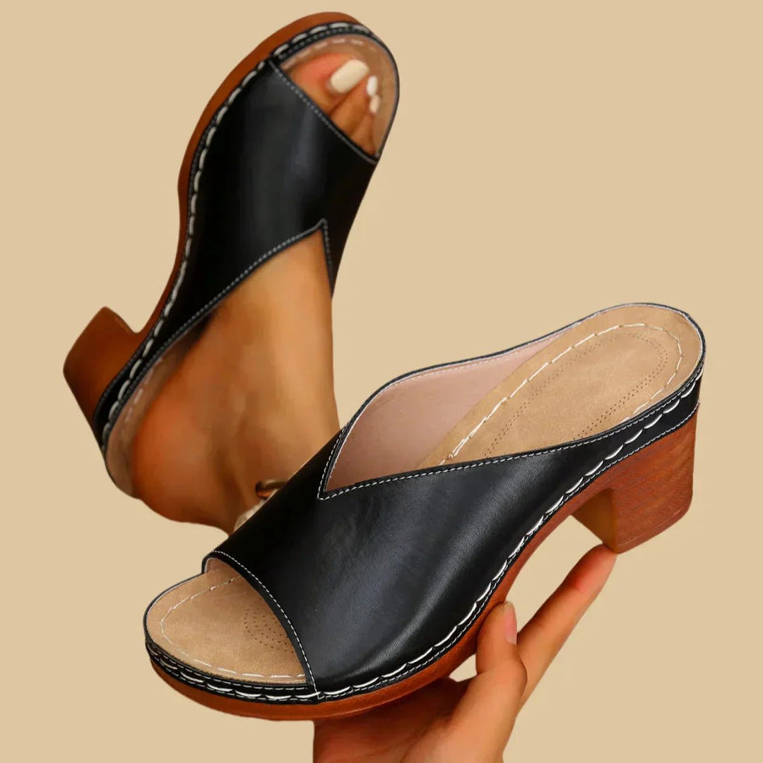 Casual chic women's orthopedic slip-on sandals. Easy-wear block-heel mules with great arch support.