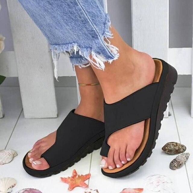 Comfortable women's slip-on orthopedic sandals, offering essential toe-support for casual wear.