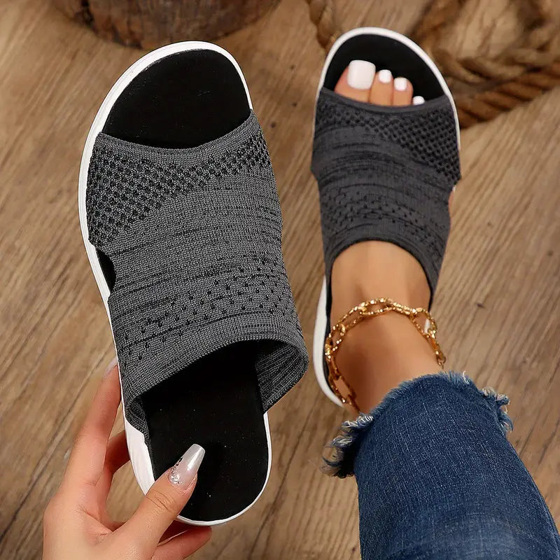 Wide strap women's orthopedic slides, offering supreme comfort for warm weather and beach days.
