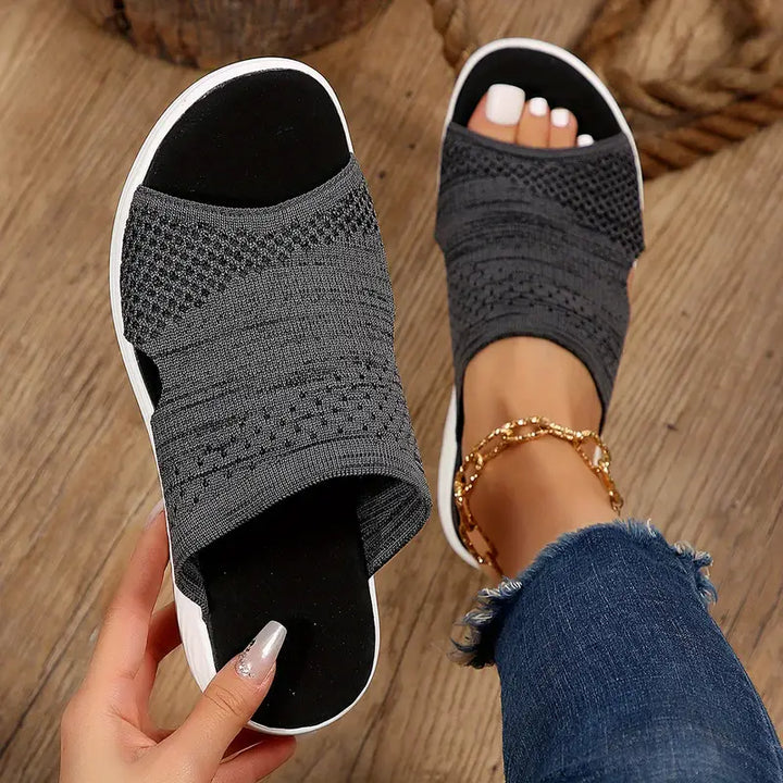 Wide strap women's orthopedic slides, offering supreme comfort for warm weather and beach days.
