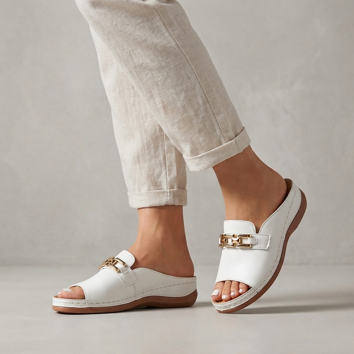 Elegant women's casual wedge sandals, easy slip-on style with orthopedic comfort footwear.