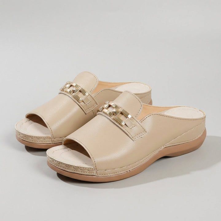 Stylish women's slip-on wedge sandals, cushioned orthopedic footbed for all-day comfort.