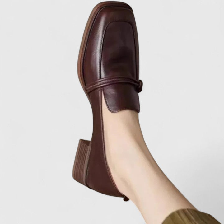 Stylish black women's orthopedic square toe loafers, comfortable slip-on flats for everyday, office & elegant wear.