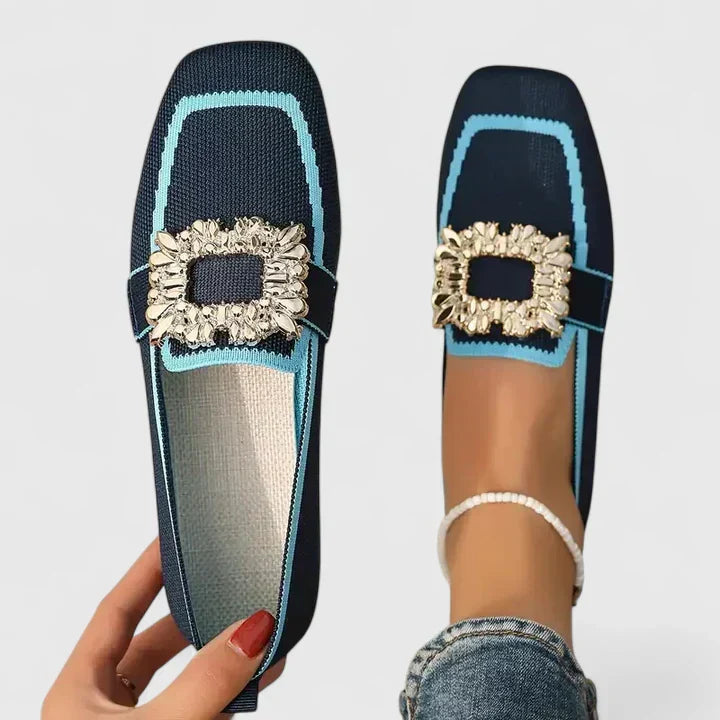 Elegant women's square toe flats, a modern slip-on design ideal for comfort & fashion footwear.