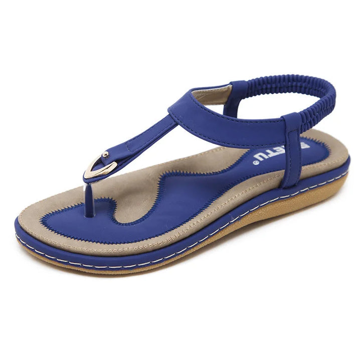Fashionable women's T-strap flat sandals, orthopedic arch support, perfect for summer comfort.