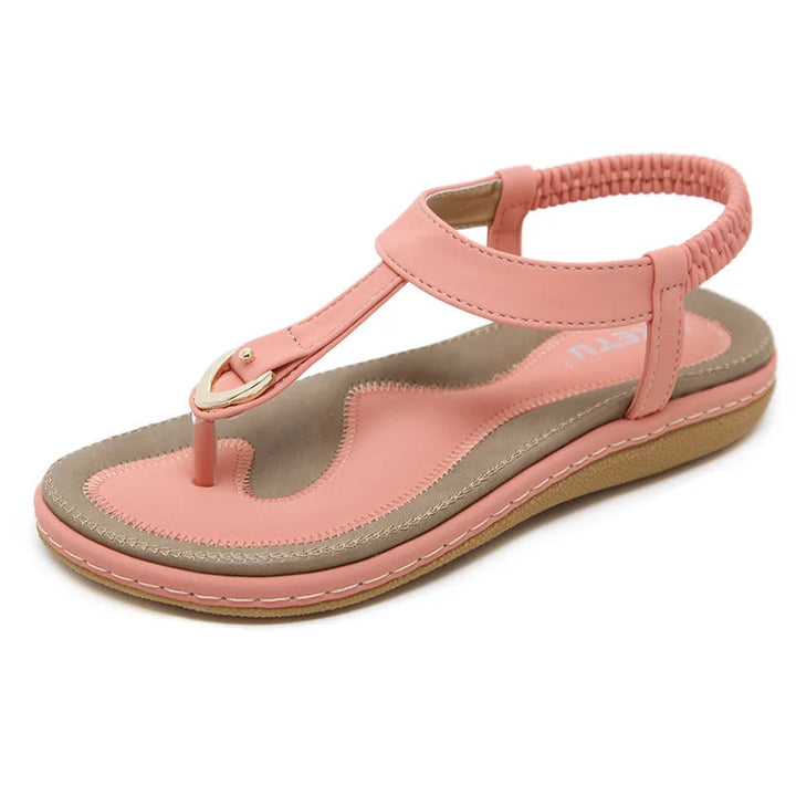 Orthopedic women's T-strap flat sandals, arch support, ideal comfort shoes for walking.
