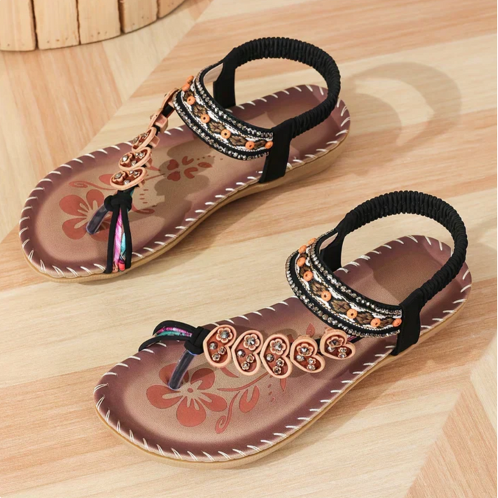 Bohemian-style orthopedic T-strap sandals for women, ideal for summer comfort and casual outings.