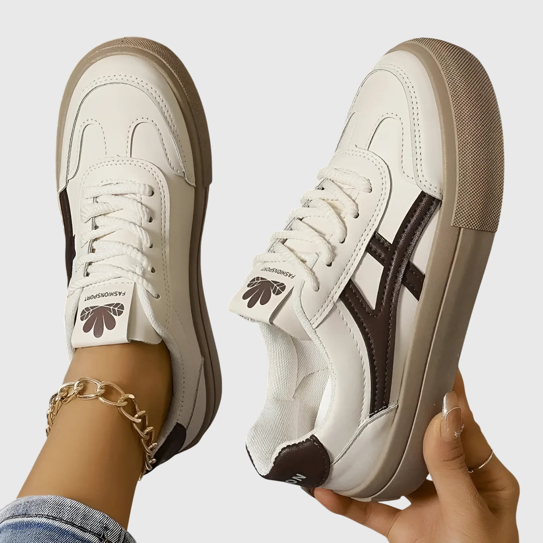 Blue & brown women's orthopedic trainers, comfort sneakers for stability & foot pain relief.