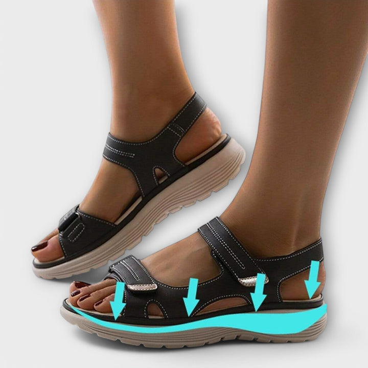 Women's arch support sandals. Adjustable straps. Ideal for plantar fasciitis, heel pain & summer walks.
