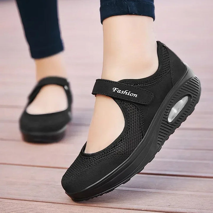 Women's orthopedic walking shoes offering plantar fasciitis relief & arch support for comfort.