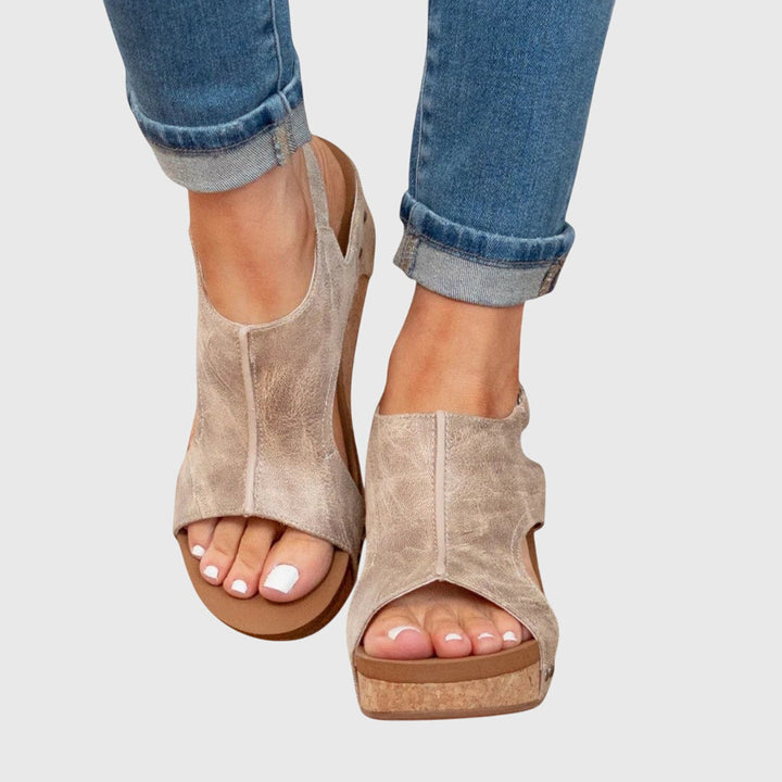 Women's orthopedic wedge sandals. Comfortable open-toe summer sandals for everyday walking & stylish support.