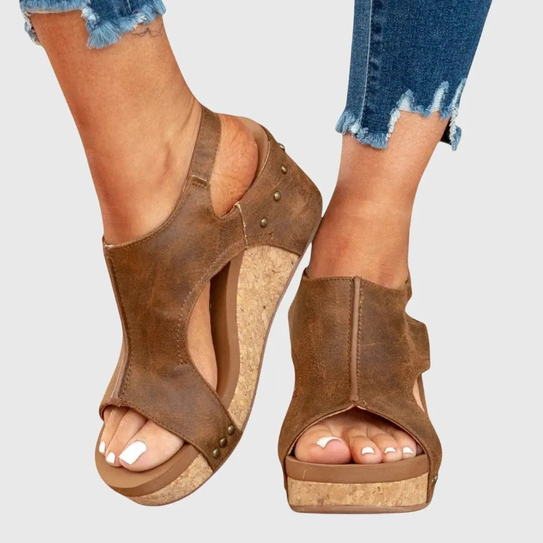 Relief-providing women's orthopedic wedge sandals, platform slingback offers superior summer comfort & support.