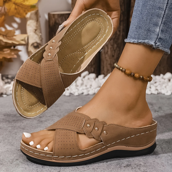 Anti-slip women's orthopedic wedge sandals for summer. Stylish, comfortable, and supportive footwear for travel.