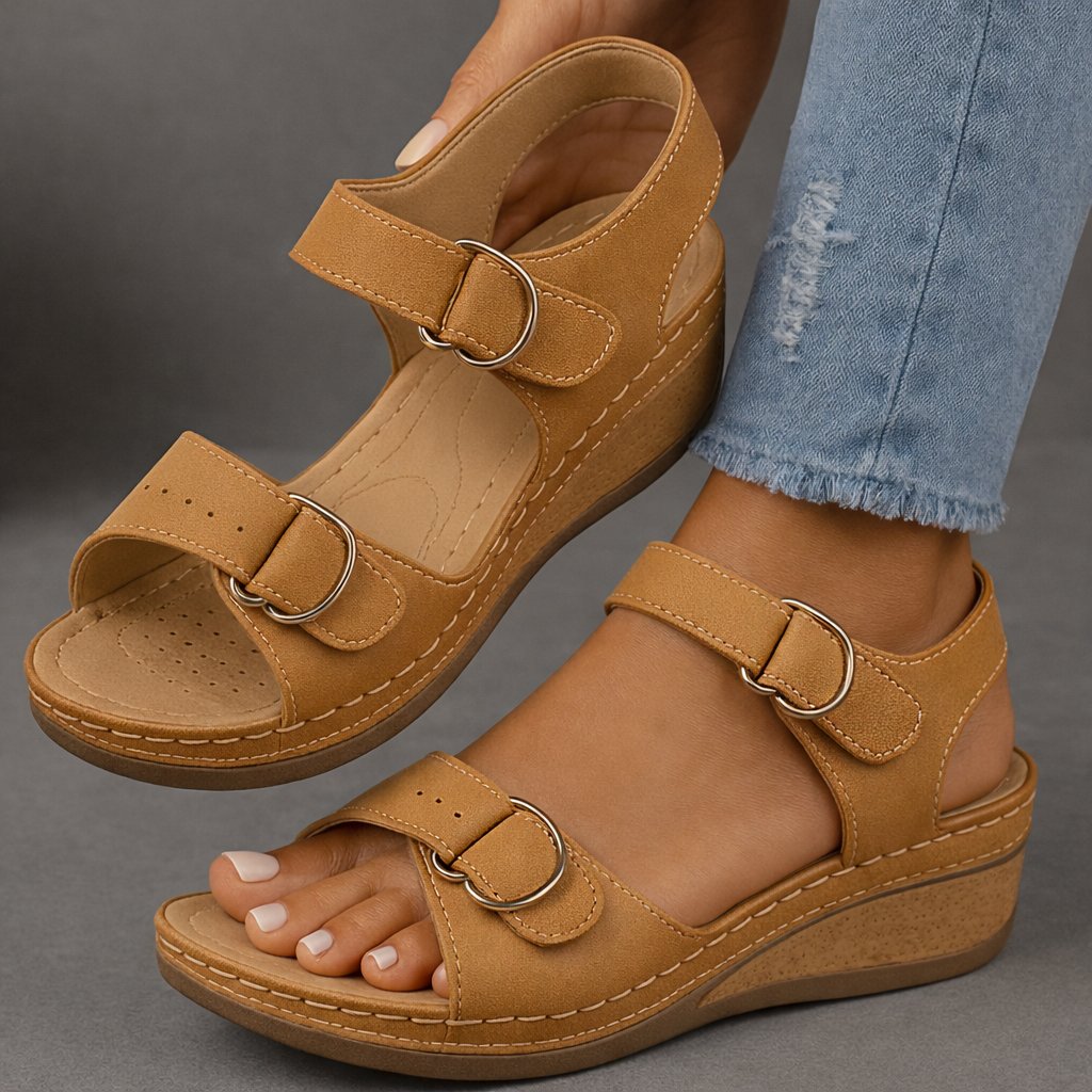 Step into comfort with these women's adjustable orthopedic wedge sandals; arch support & stylish for summer.