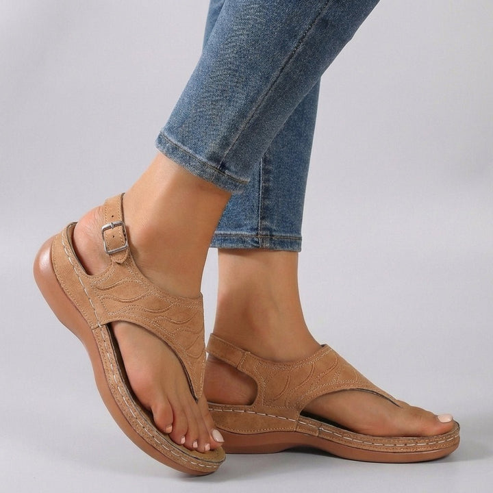 Stylish women's orthopedic wedge sandals with an embroidered ankle strap, perfect for ultimate comfort and summer wear.