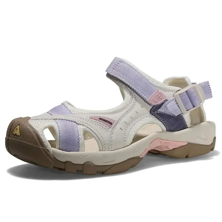 Supportive women's closed-toe comfort sandals, water-friendly and adjustable for all-day outdoor adventures.