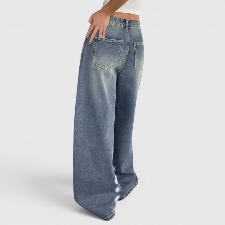Comfortable women's floor length pants with a relaxed wide leg and baggy, oversized fit for daily wear.