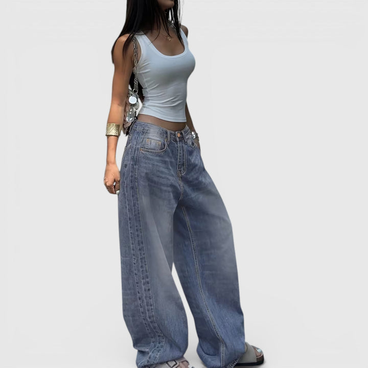 Chic women's baggy wide leg pants, floor length, ideal for relaxed everyday fashion.