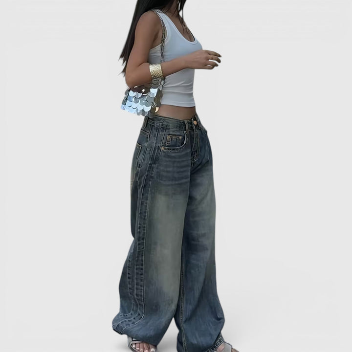 Relaxed fit women's casual baggy pants, wide leg design, for everyday fashion comfort.