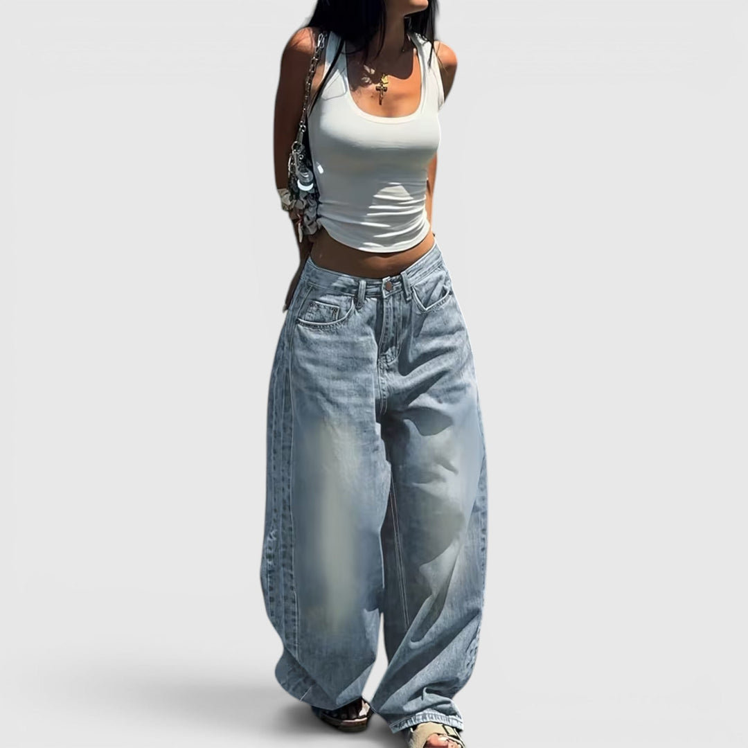 Relaxed fit women's vintage baggy pants, straight leg, floor length, for casual elegance.