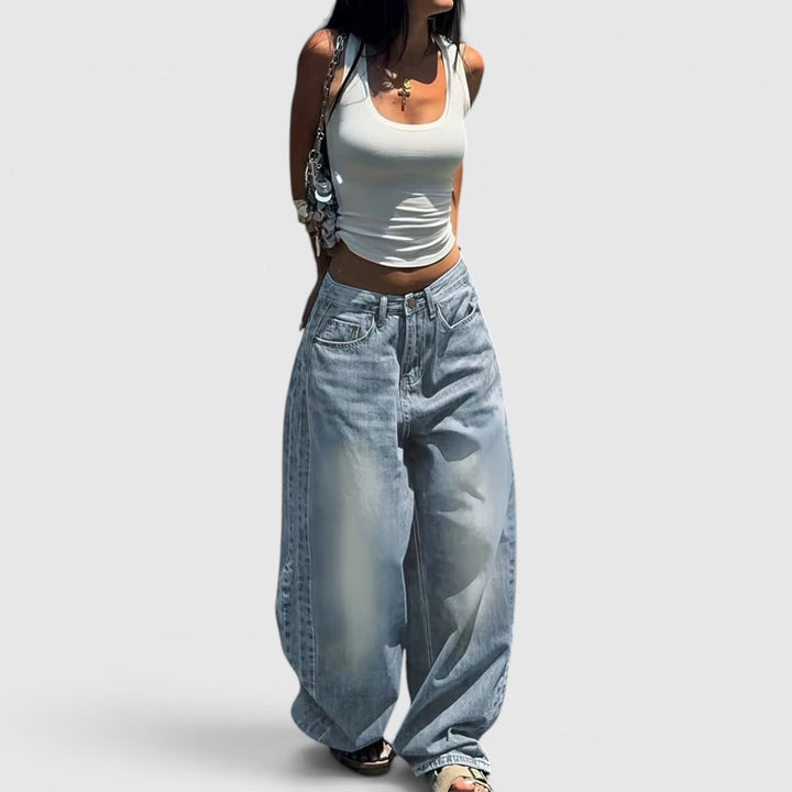 Relaxed fit women's vintage baggy pants, straight leg, floor length, for casual elegance.
