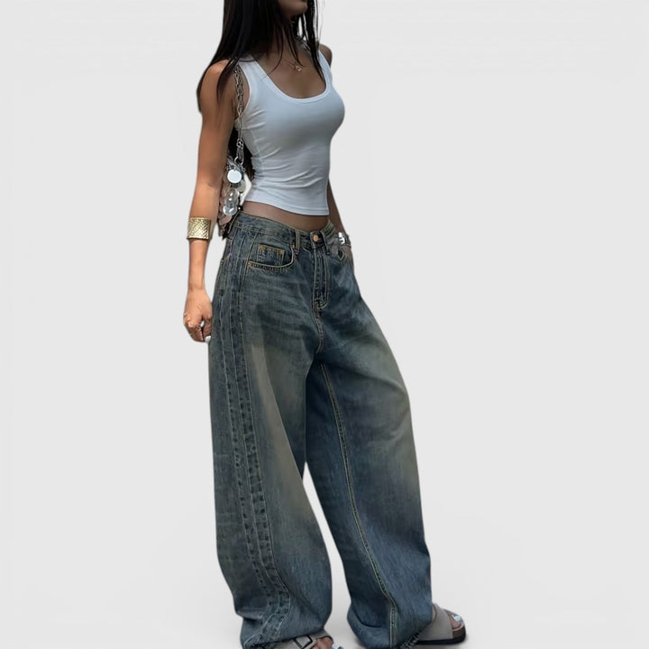 Stylish women's oversized straight leg pants, relaxed fit, perfect for casual outings.