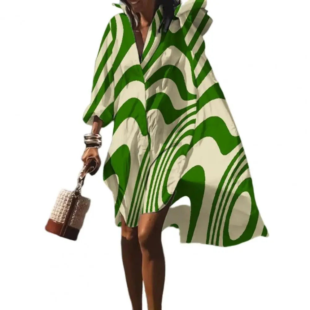Bohemian print V-neck midi dress for women, an oversized short sleeve summer dress ideal for casual and beach wear.