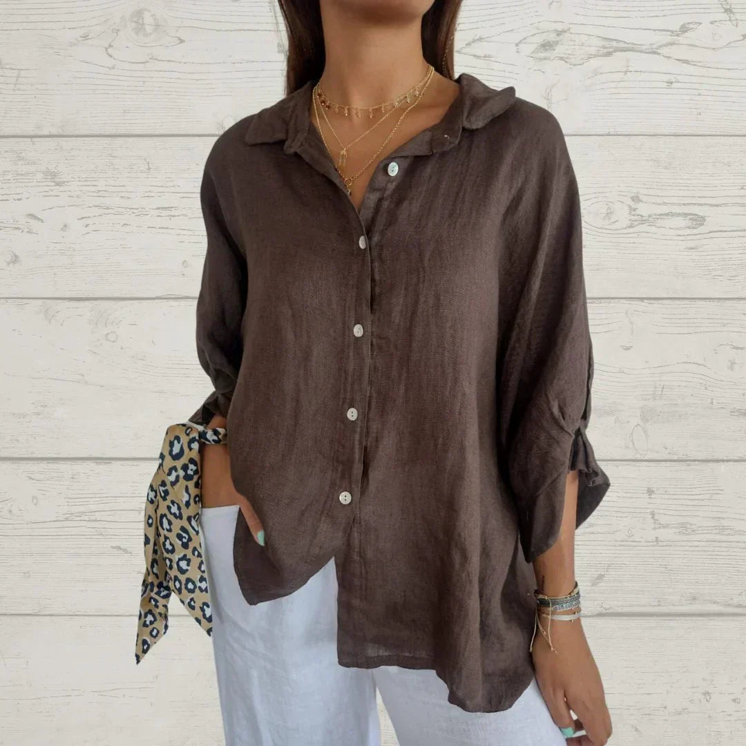 Everyday women's oversized collared blouse. Long sleeve button-front shirt, perfect for a relaxed, stylish look.