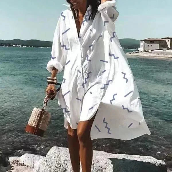 Comfortable women's long sleeve oversized shirt dress, breathable summer fashion, perfect for relaxed style.
