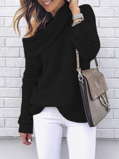 Women's oversized off-shoulder sweater. Cozy knit for fall fashion, perfect for a chic and casual look.