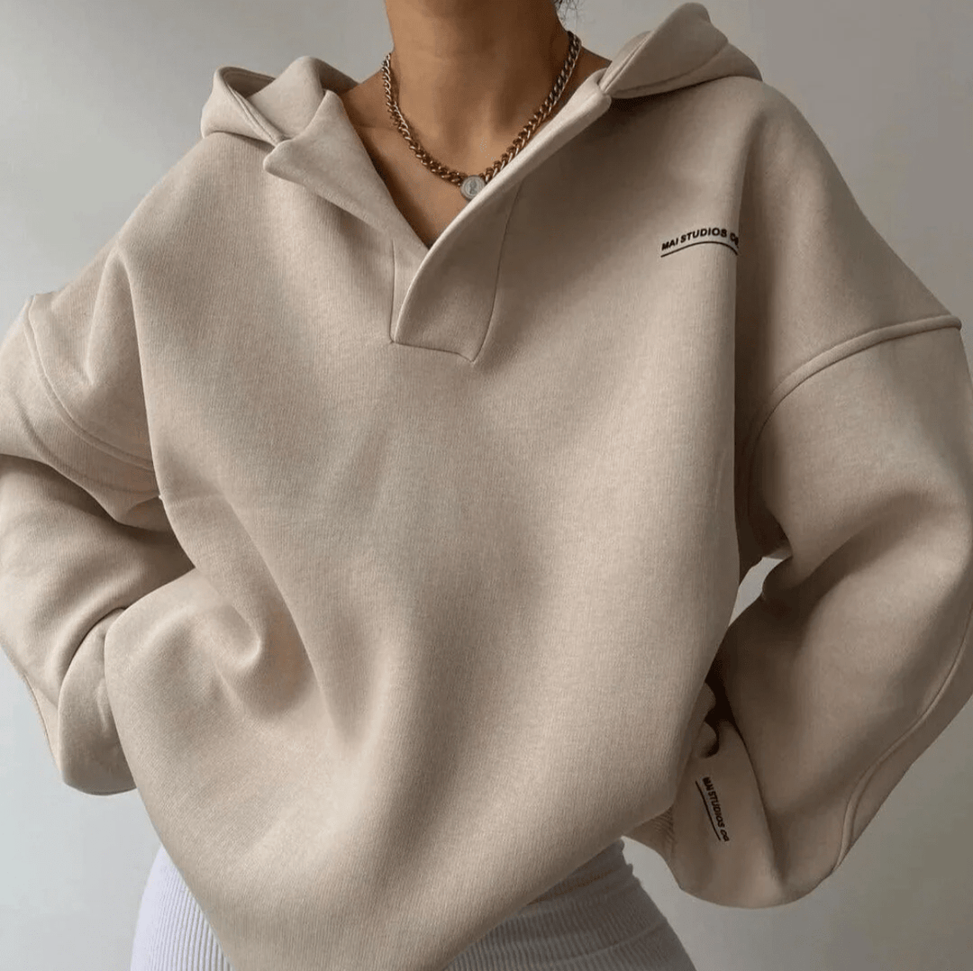 Everyday women's oversized pullover hoodie. Soft, comfortable, and stylish with a flattering notch neck.