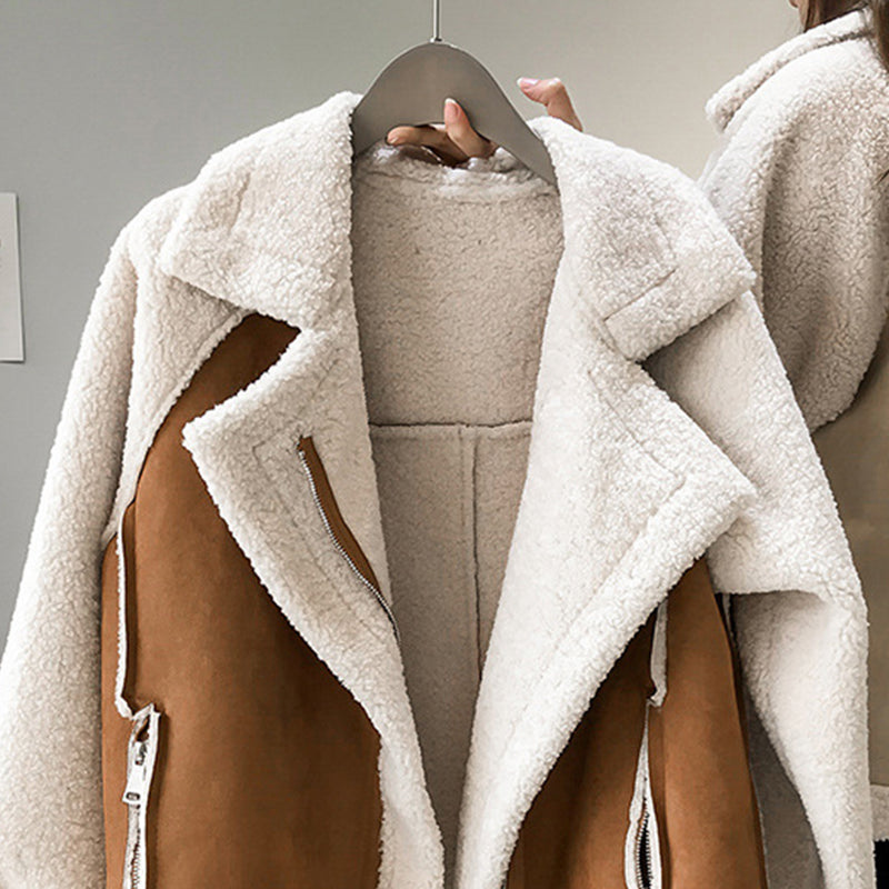 Stylish women's oversized sherpa jacket. Perfect fall/winter outerwear for casual wear & comfortable women's fashion.