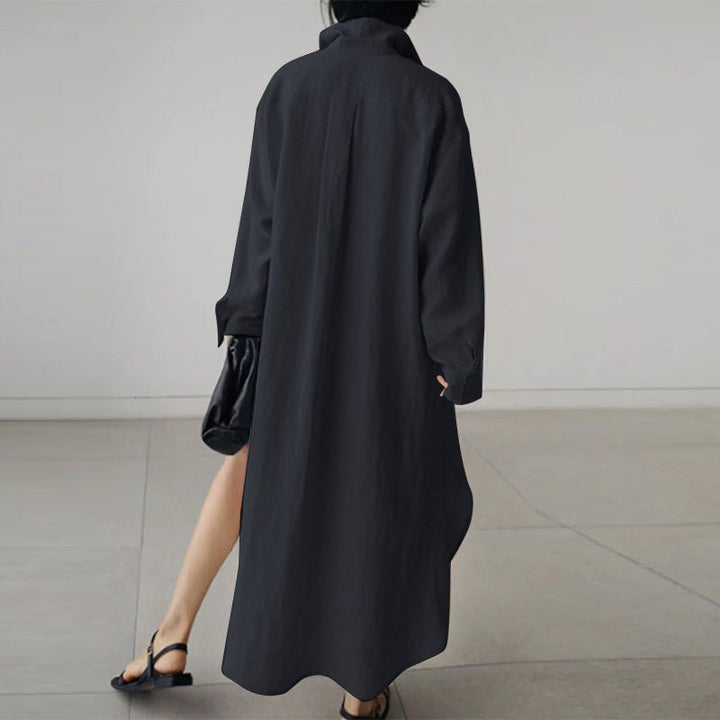 Casual women's oversized shirt dress, styled loosely for a comfortable, versatile look, perfect for summer.